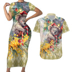 Have A Koala-ty Christmas in July Couples Matching Short Sleeve Bodycon Dress and Hawaiian Shirt