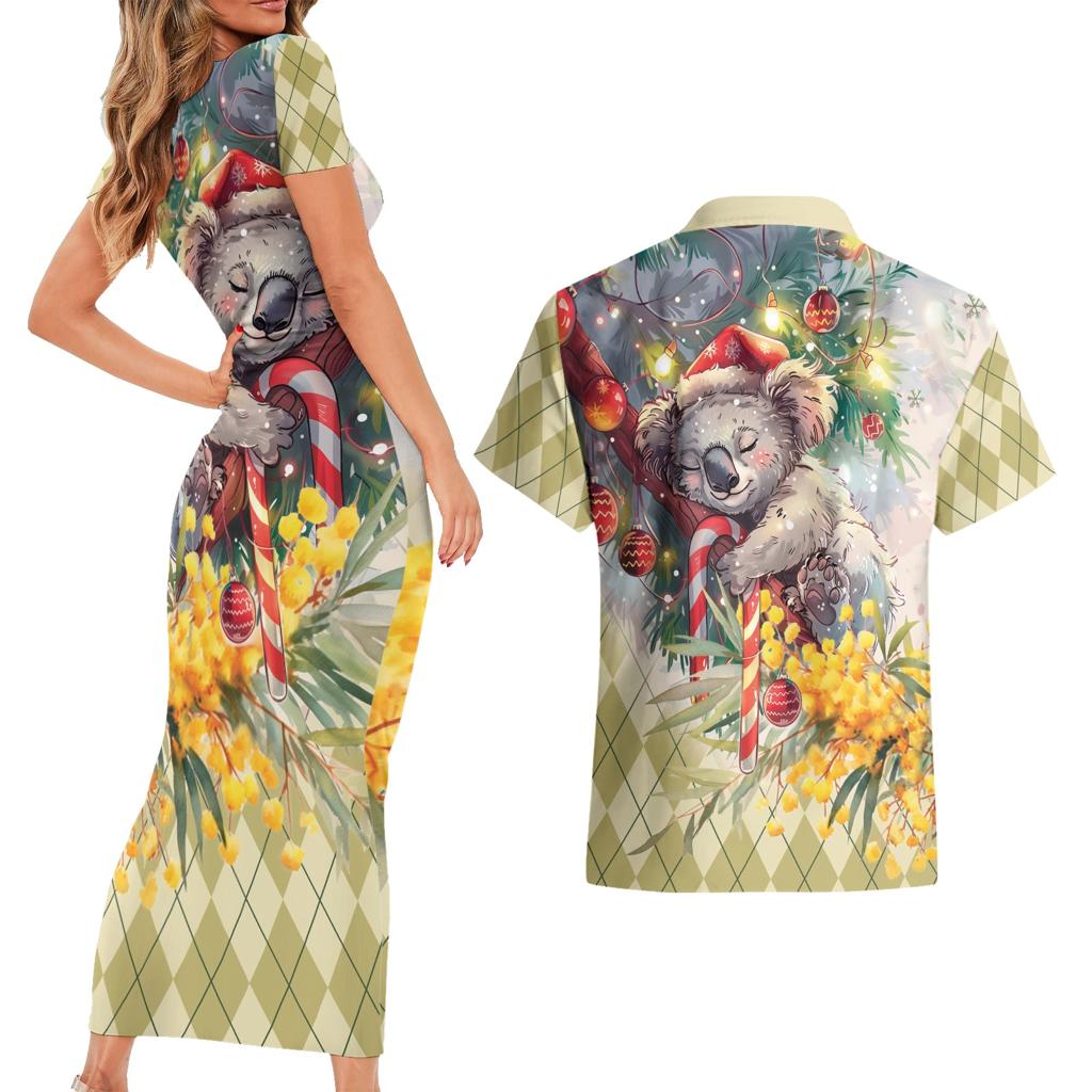 Have A Koala-ty Christmas in July Couples Matching Short Sleeve Bodycon Dress and Hawaiian Shirt
