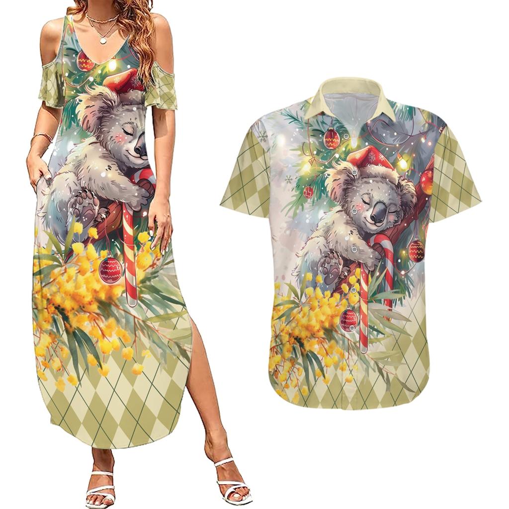 Have A Koala-ty Christmas in July Couples Matching Summer Maxi Dress and Hawaiian Shirt