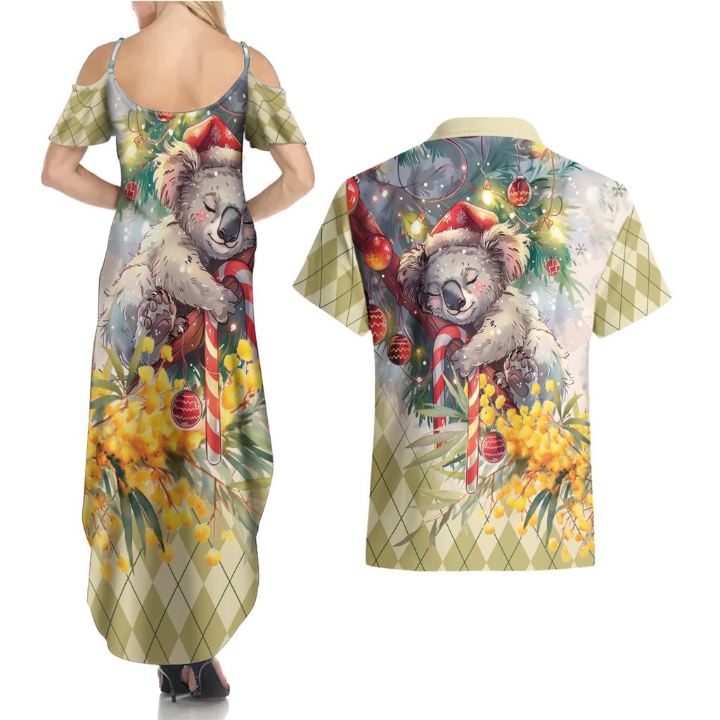 Have A Koala-ty Christmas in July Couples Matching Summer Maxi Dress and Hawaiian Shirt