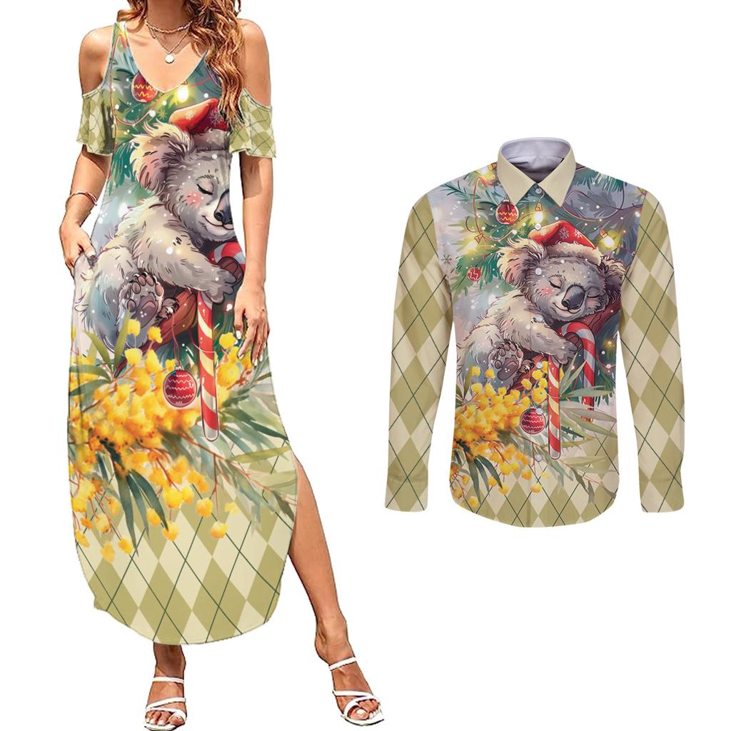 Have A Koala-ty Christmas in July Couples Matching Summer Maxi Dress and Long Sleeve Button Shirt