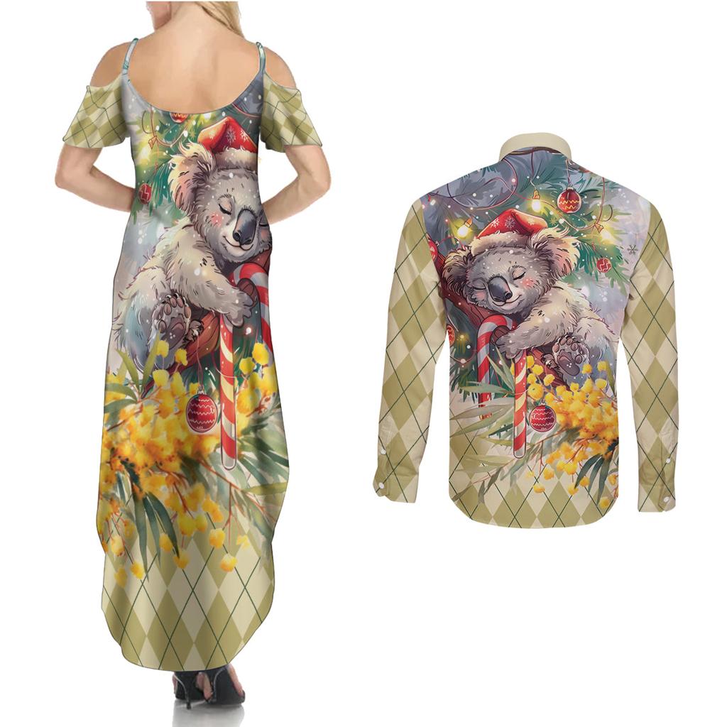 Have A Koala-ty Christmas in July Couples Matching Summer Maxi Dress and Long Sleeve Button Shirt