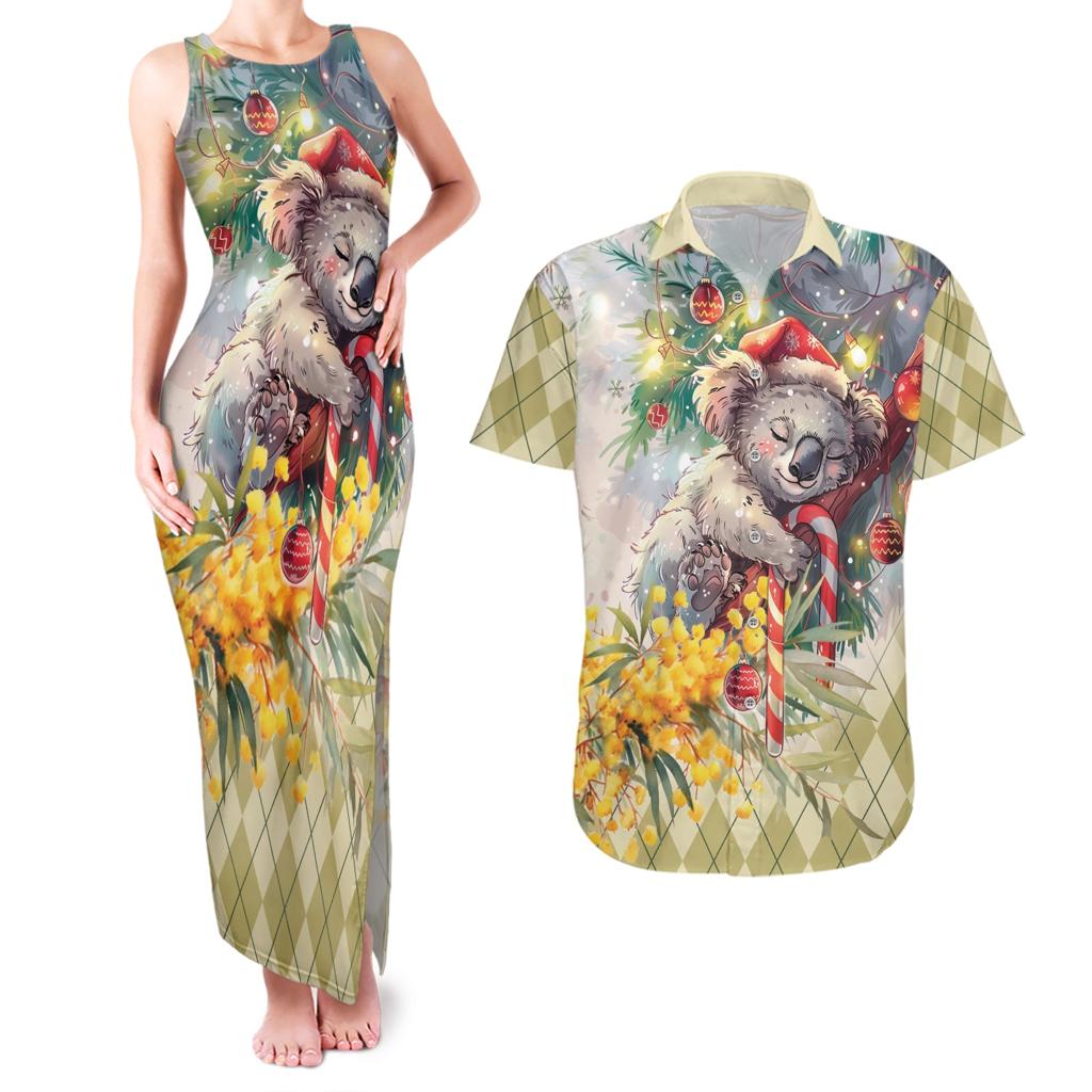 Have A Koala-ty Christmas in July Couples Matching Tank Maxi Dress and Hawaiian Shirt