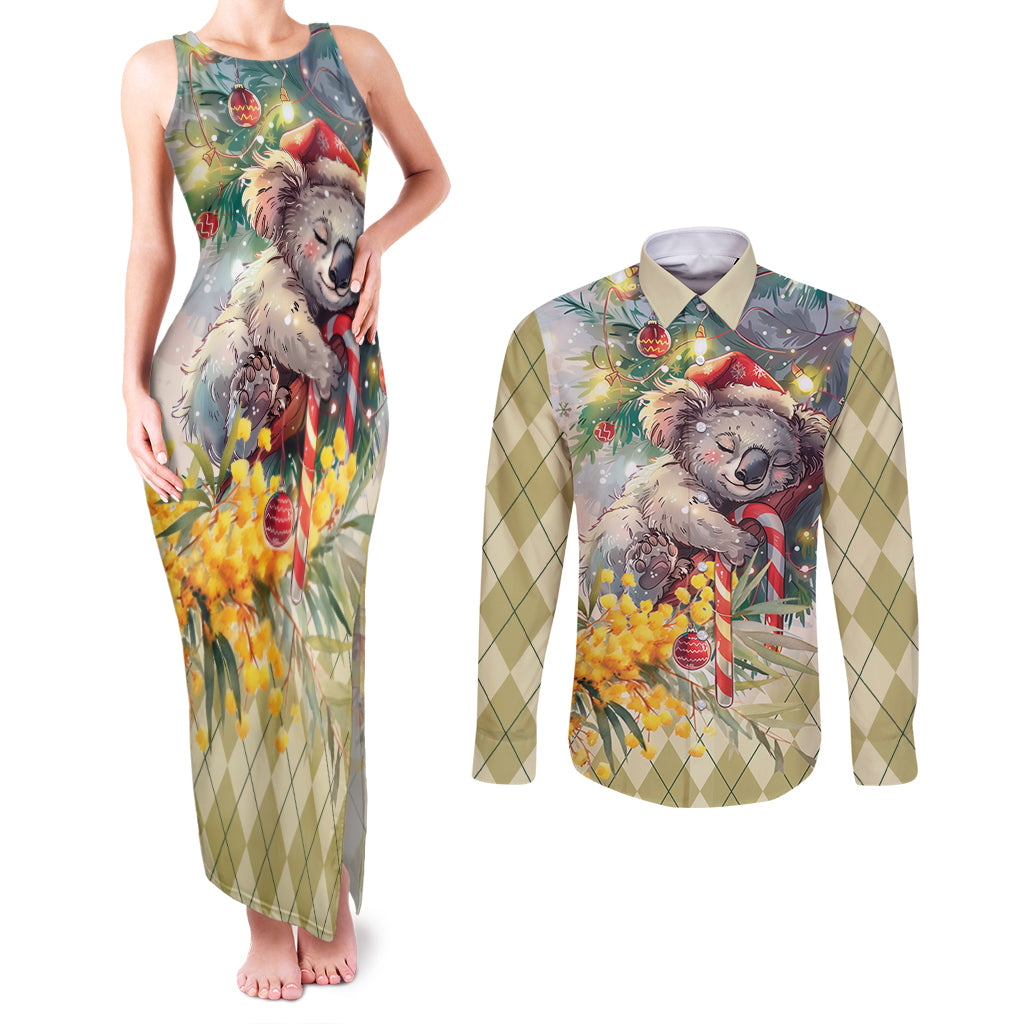Have A Koala-ty Christmas in July Couples Matching Tank Maxi Dress and Long Sleeve Button Shirt