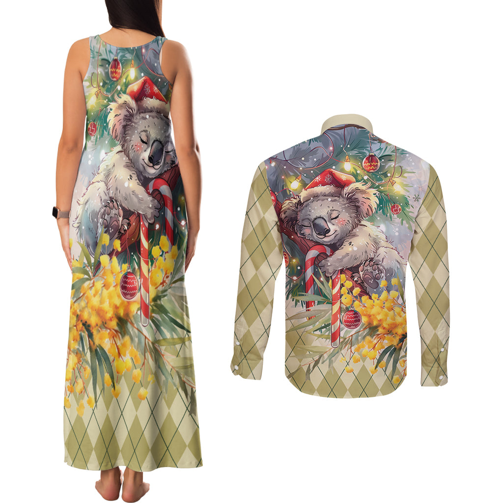 Have A Koala-ty Christmas in July Couples Matching Tank Maxi Dress and Long Sleeve Button Shirt