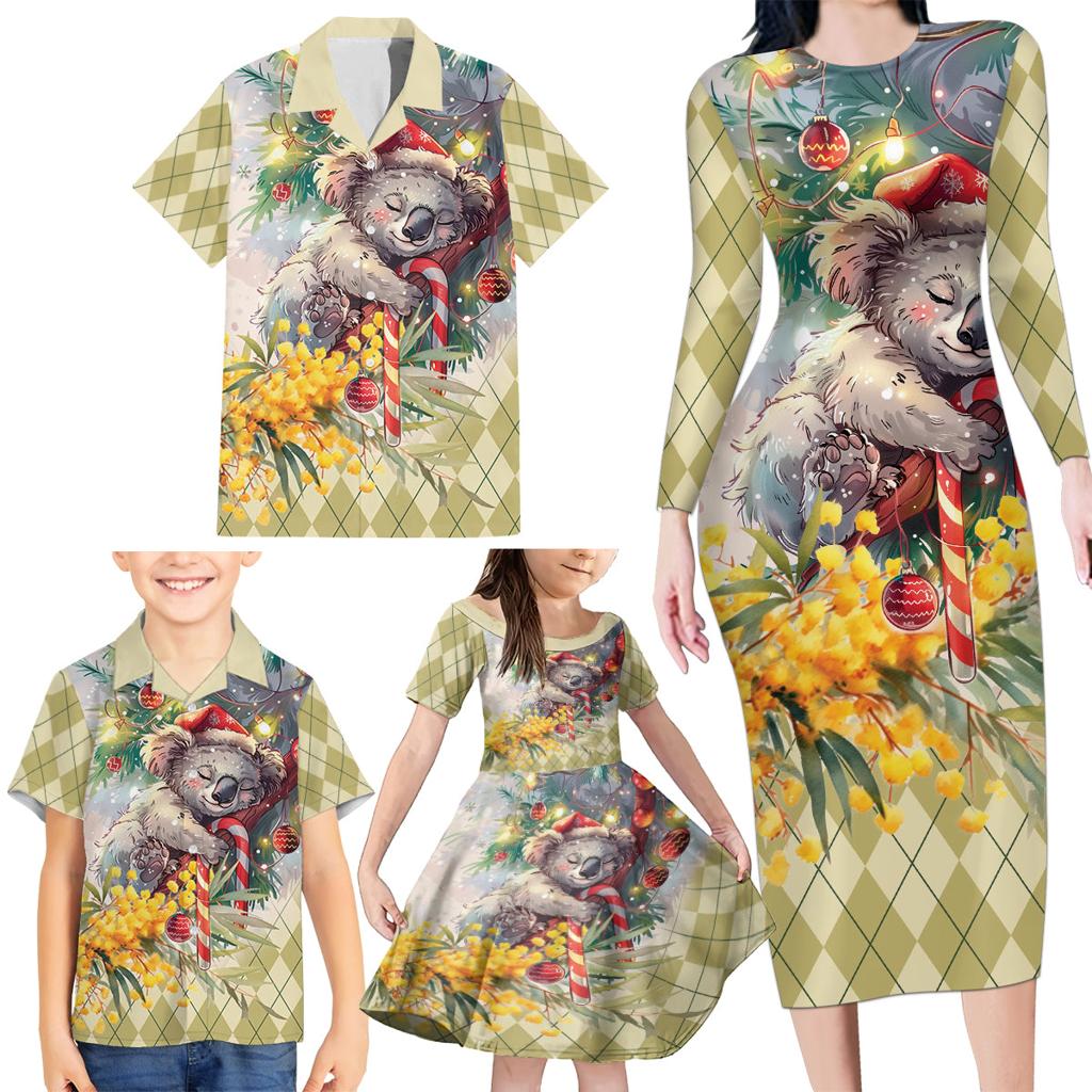 Have A Koala-ty Christmas in July Family Matching Long Sleeve Bodycon Dress and Hawaiian Shirt