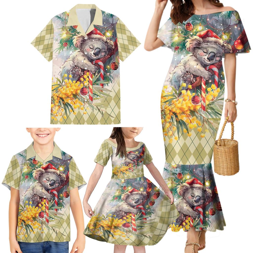 Have A Koala-ty Christmas in July Family Matching Mermaid Dress and Hawaiian Shirt