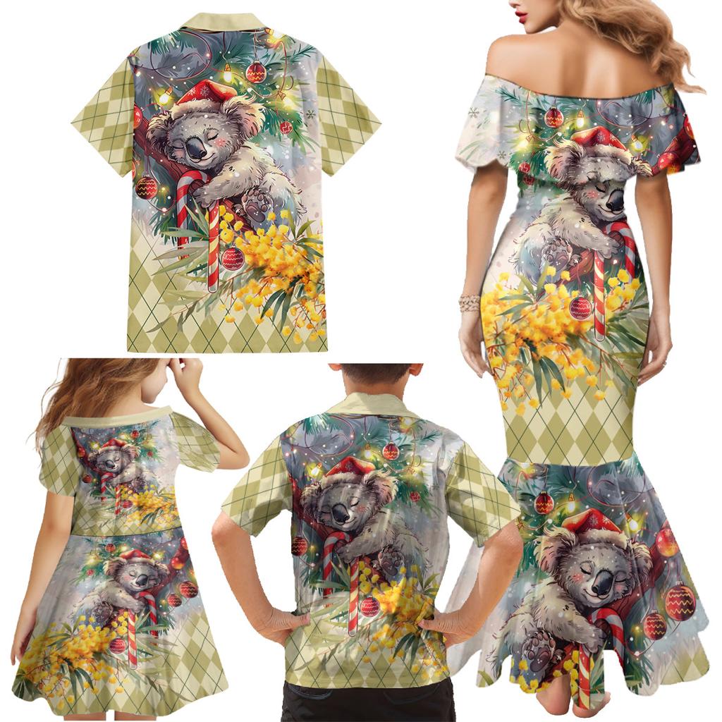 Have A Koala-ty Christmas in July Family Matching Mermaid Dress and Hawaiian Shirt