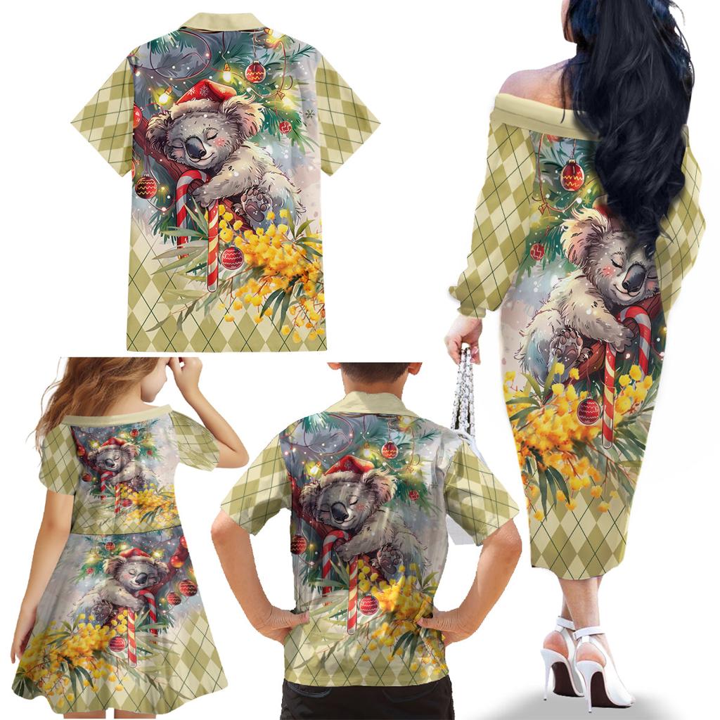 Have A Koala-ty Christmas in July Family Matching Off The Shoulder Long Sleeve Dress and Hawaiian Shirt