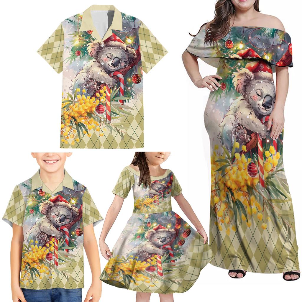 Have A Koala-ty Christmas in July Family Matching Off Shoulder Maxi Dress and Hawaiian Shirt