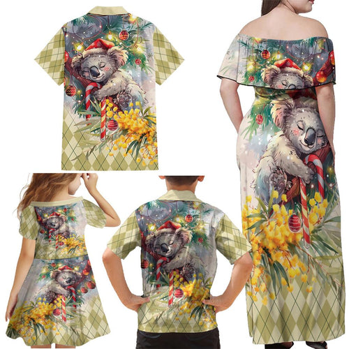 Have A Koala-ty Christmas in July Family Matching Off Shoulder Maxi Dress and Hawaiian Shirt