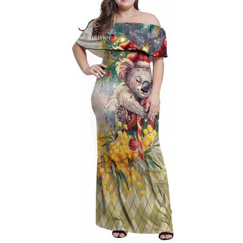 Have A Koala-ty Christmas in July Family Matching Off Shoulder Maxi Dress and Hawaiian Shirt