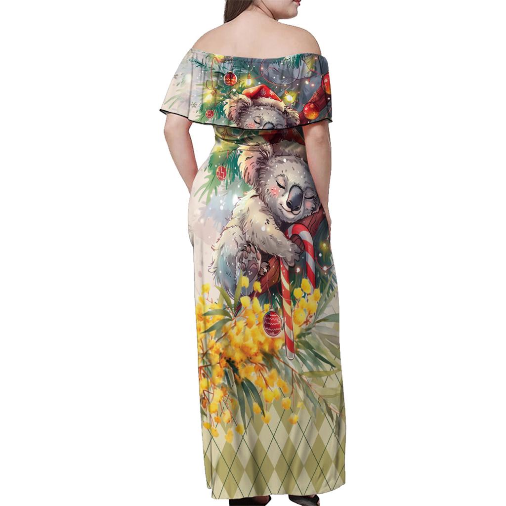 Have A Koala-ty Christmas in July Family Matching Off Shoulder Maxi Dress and Hawaiian Shirt