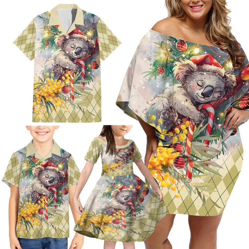 Have A Koala-ty Christmas in July Family Matching Off Shoulder Short Dress and Hawaiian Shirt
