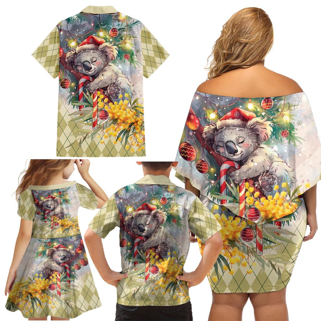 Have A Koala-ty Christmas in July Family Matching Off Shoulder Short Dress and Hawaiian Shirt