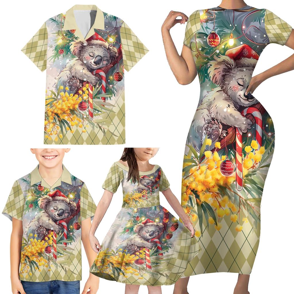 Have A Koala-ty Christmas in July Family Matching Short Sleeve Bodycon Dress and Hawaiian Shirt