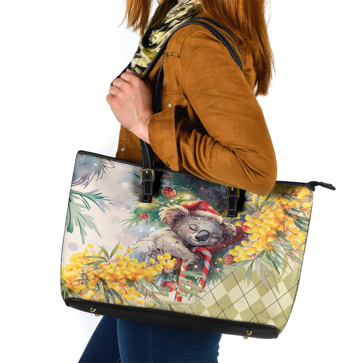 Have A Koala-ty Christmas in July Leather Tote Bag