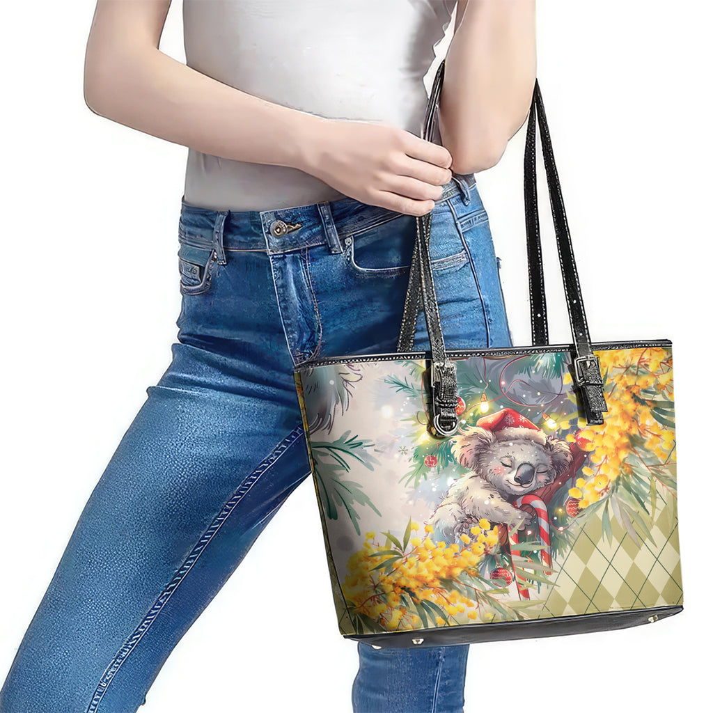 Have A Koala-ty Christmas in July Leather Tote Bag