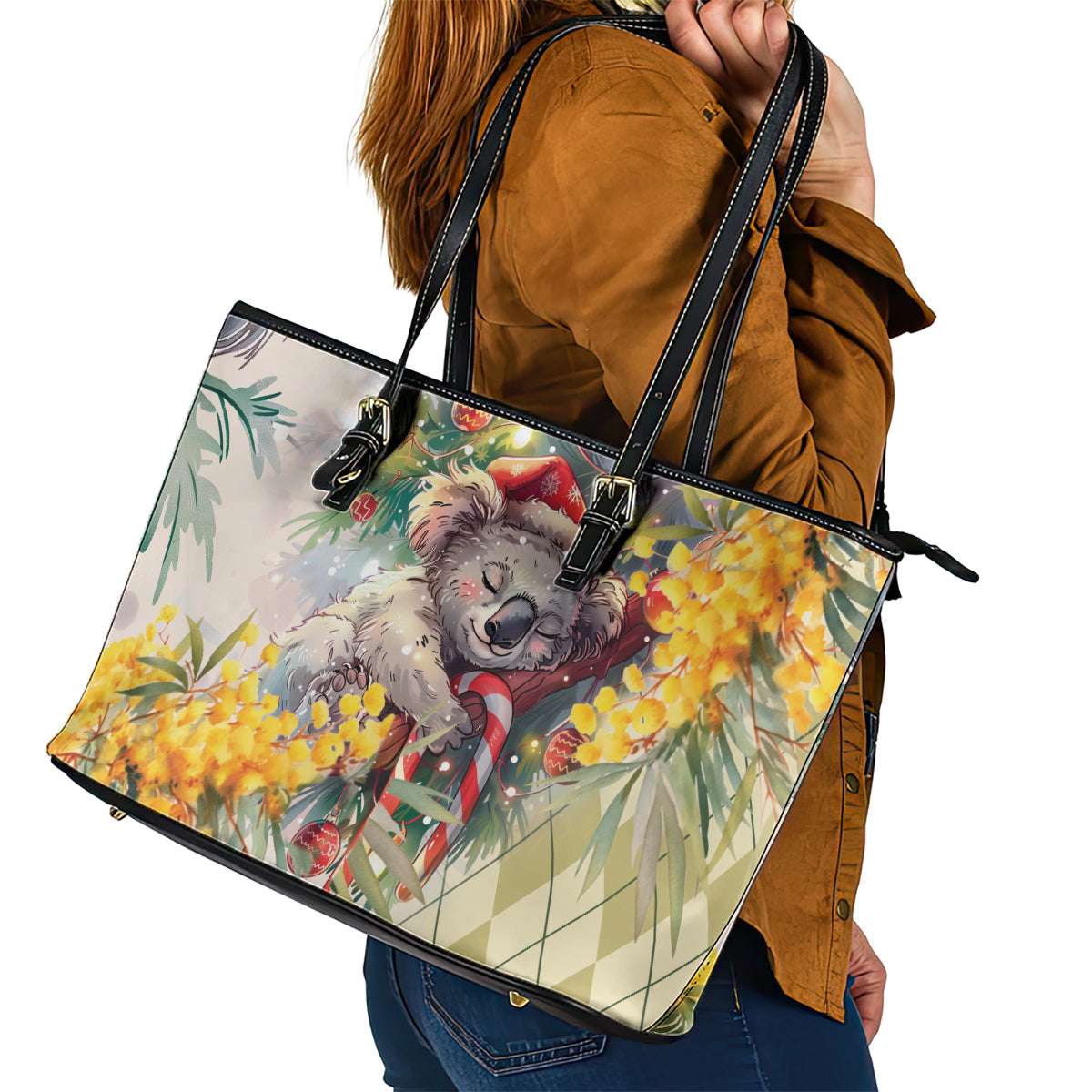 Have A Koala-ty Christmas in July Leather Tote Bag