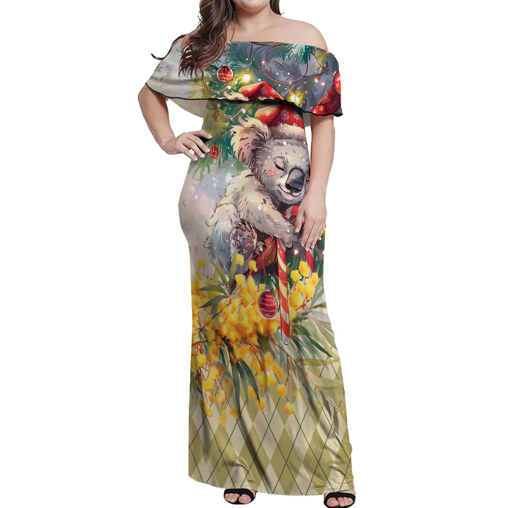 Have A Koala-ty Christmas in July Off Shoulder Maxi Dress