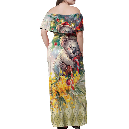 Have A Koala-ty Christmas in July Off Shoulder Maxi Dress