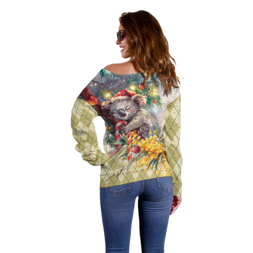 Have A Koala-ty Christmas in July Off Shoulder Sweater