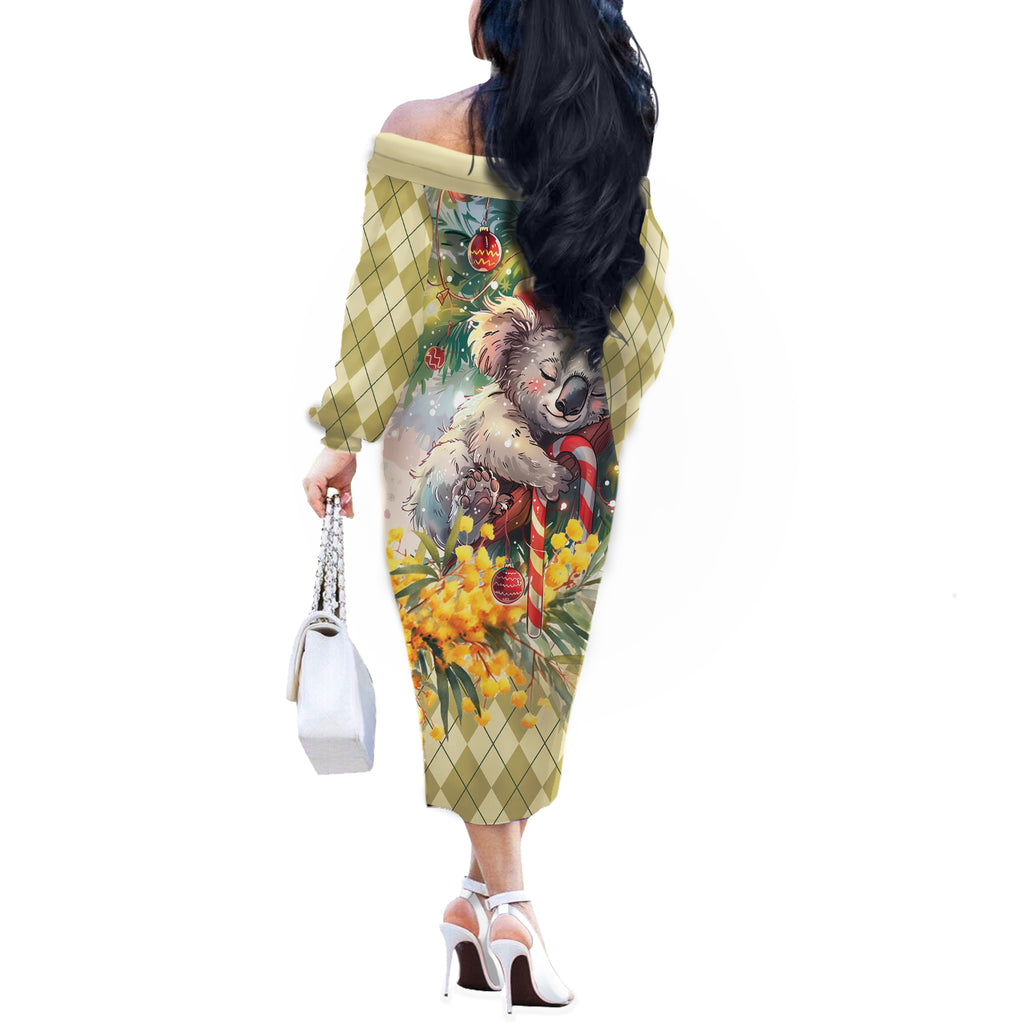Have A Koala-ty Christmas in July Off The Shoulder Long Sleeve Dress
