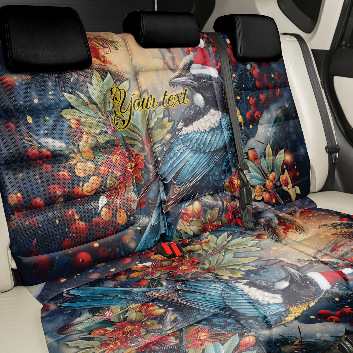 Personalised New Zealand Tui in Pohutukawa Back Car Seat Cover Christmas in July