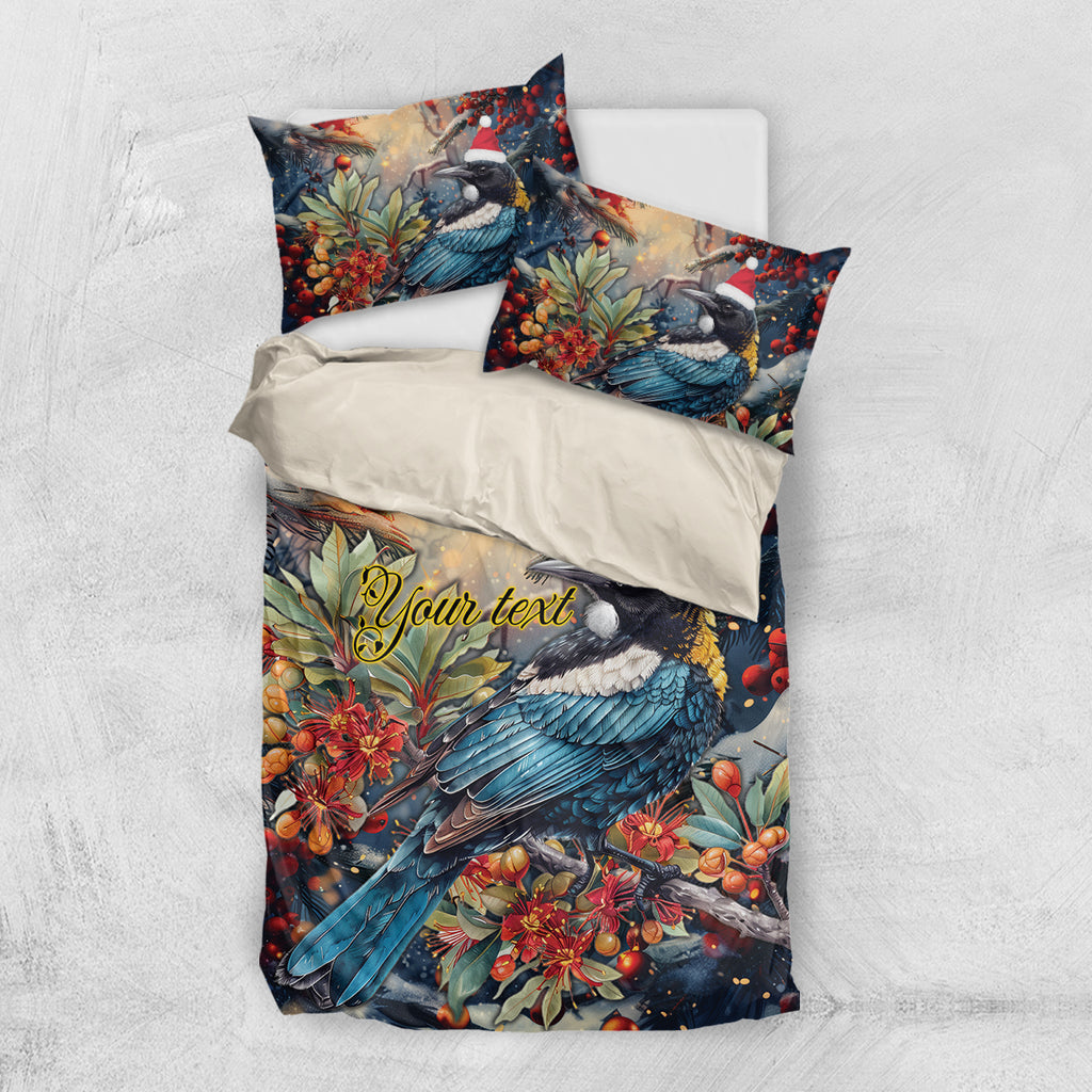 Personalised New Zealand Tui in Pohutukawa Bedding Set Christmas in July