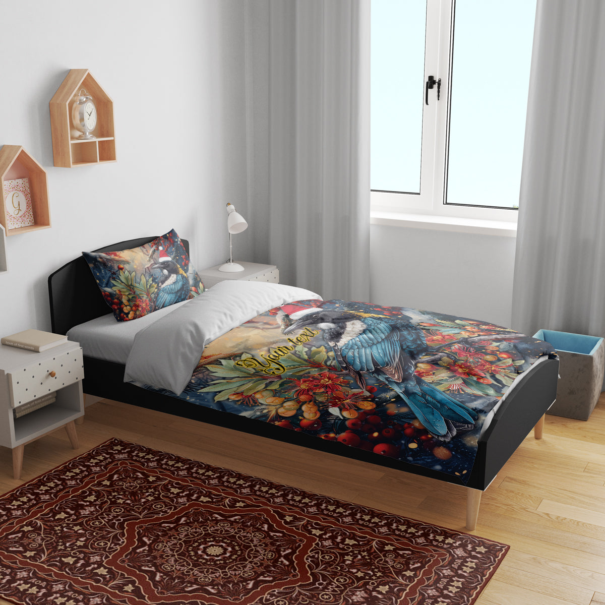 Personalised New Zealand Tui in Pohutukawa Bedding Set Christmas in July