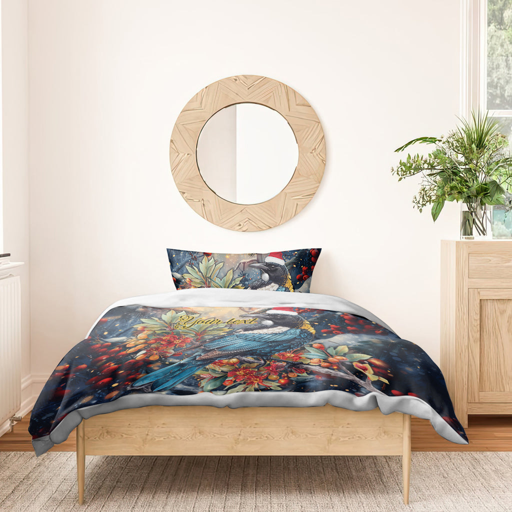 Personalised New Zealand Tui in Pohutukawa Bedding Set Christmas in July
