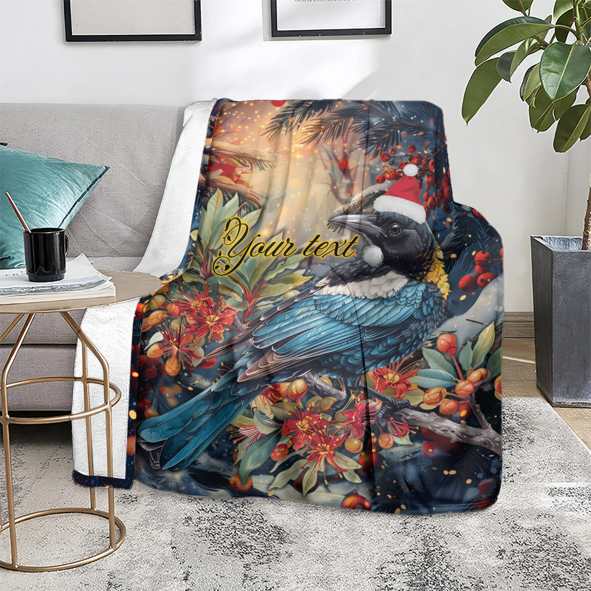 Personalised New Zealand Tui in Pohutukawa Blanket Christmas in July