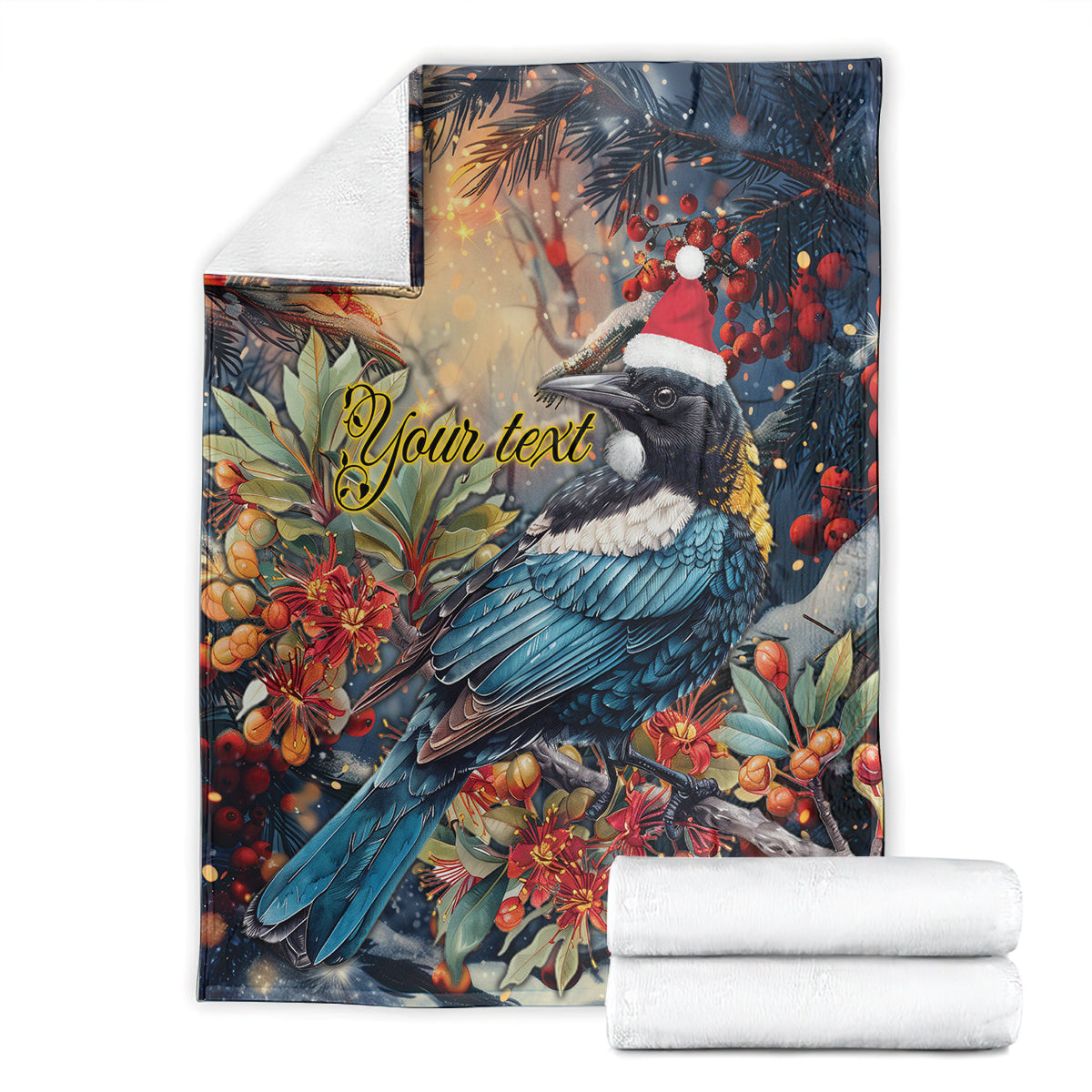 Personalised New Zealand Tui in Pohutukawa Blanket Christmas in July