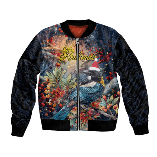 Personalised New Zealand Tui in Pohutukawa Bomber Jacket Christmas in July