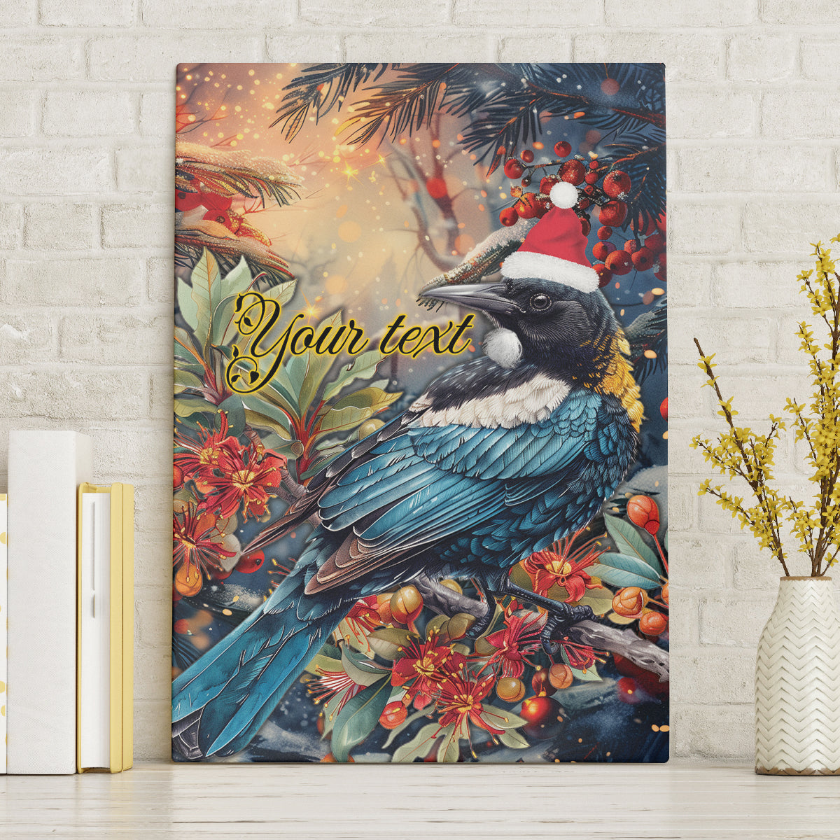 Personalised New Zealand Tui in Pohutukawa Canvas Wall Art Christmas in July