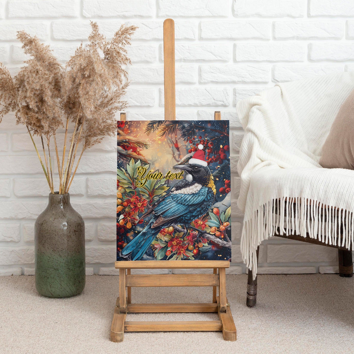 Personalised New Zealand Tui in Pohutukawa Canvas Wall Art Christmas in July