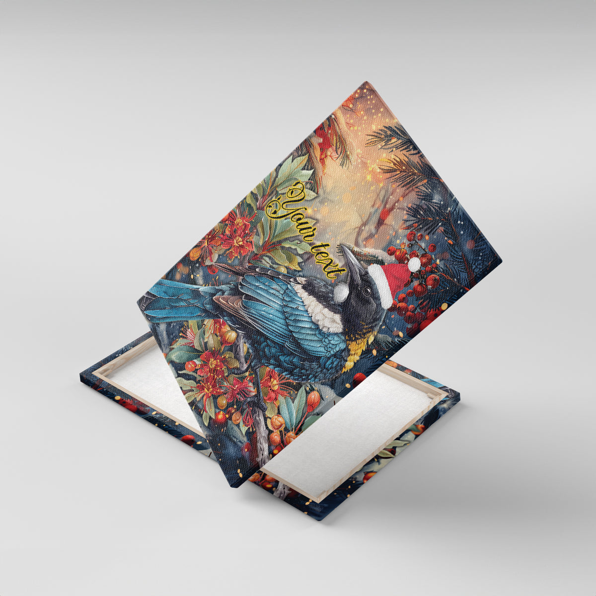 Personalised New Zealand Tui in Pohutukawa Canvas Wall Art Christmas in July