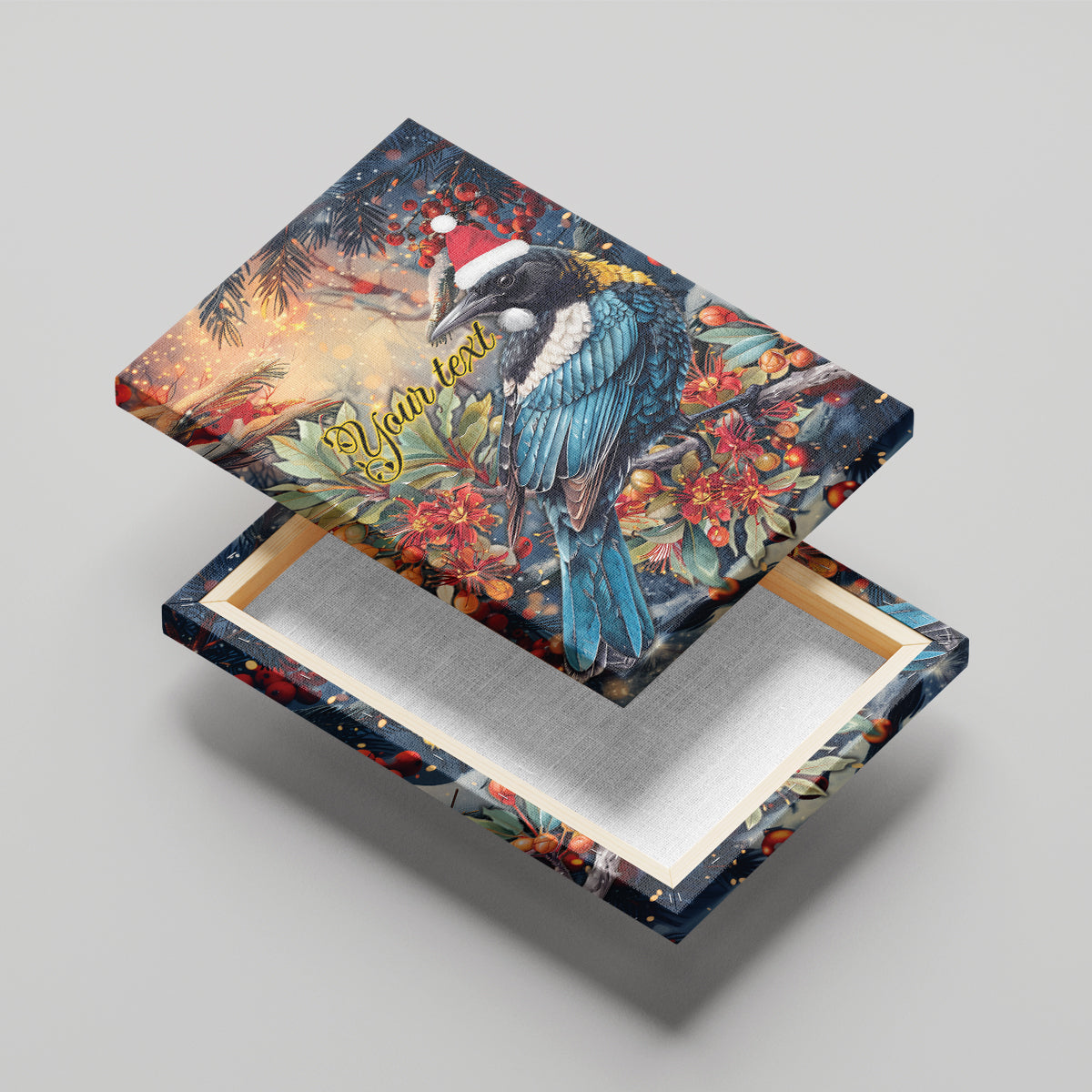 Personalised New Zealand Tui in Pohutukawa Canvas Wall Art Christmas in July