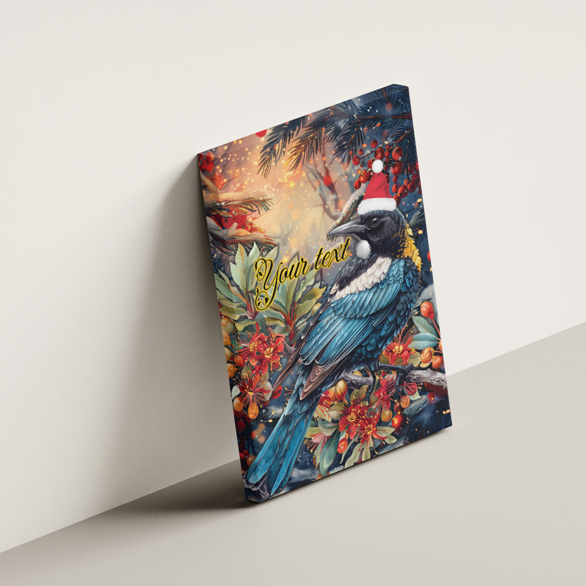 Personalised New Zealand Tui in Pohutukawa Canvas Wall Art Christmas in July