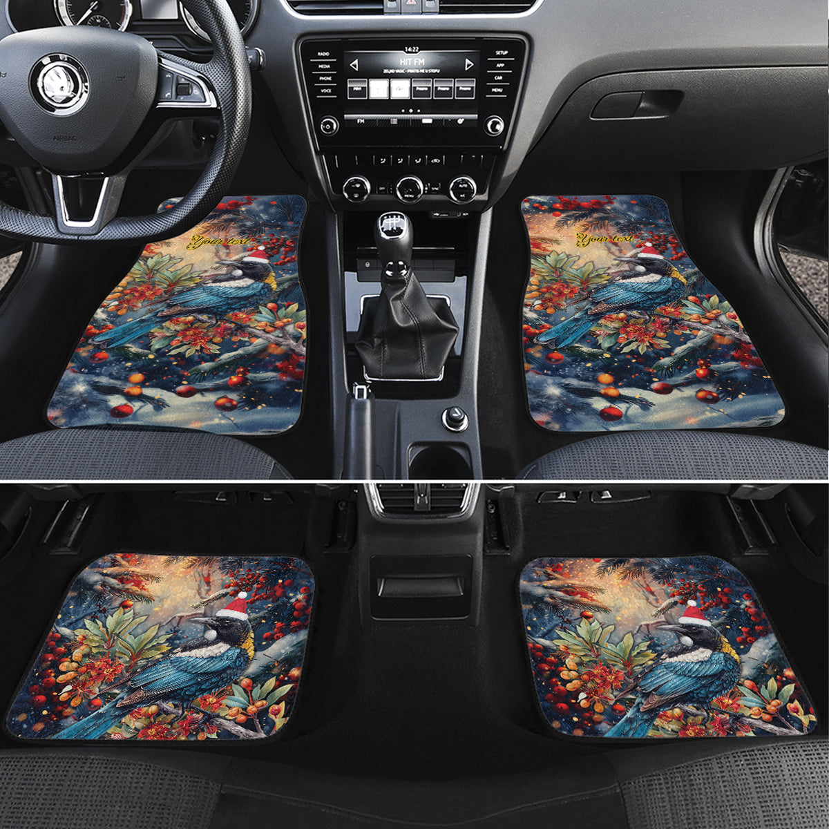 Personalised New Zealand Tui in Pohutukawa Car Mats Christmas in July