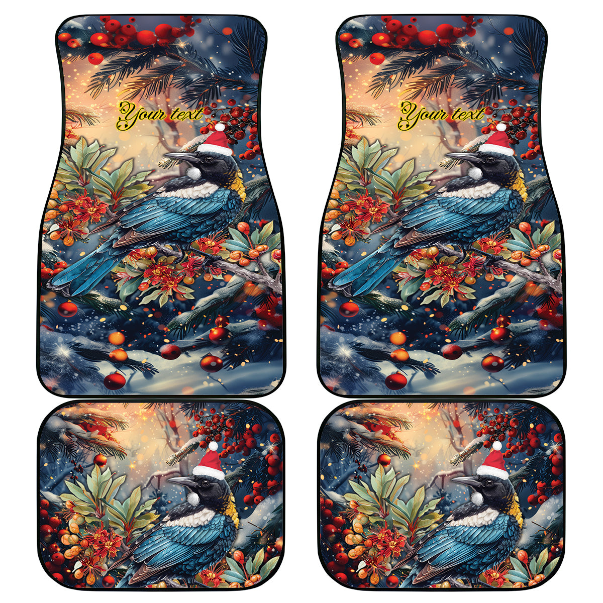 Personalised New Zealand Tui in Pohutukawa Car Mats Christmas in July