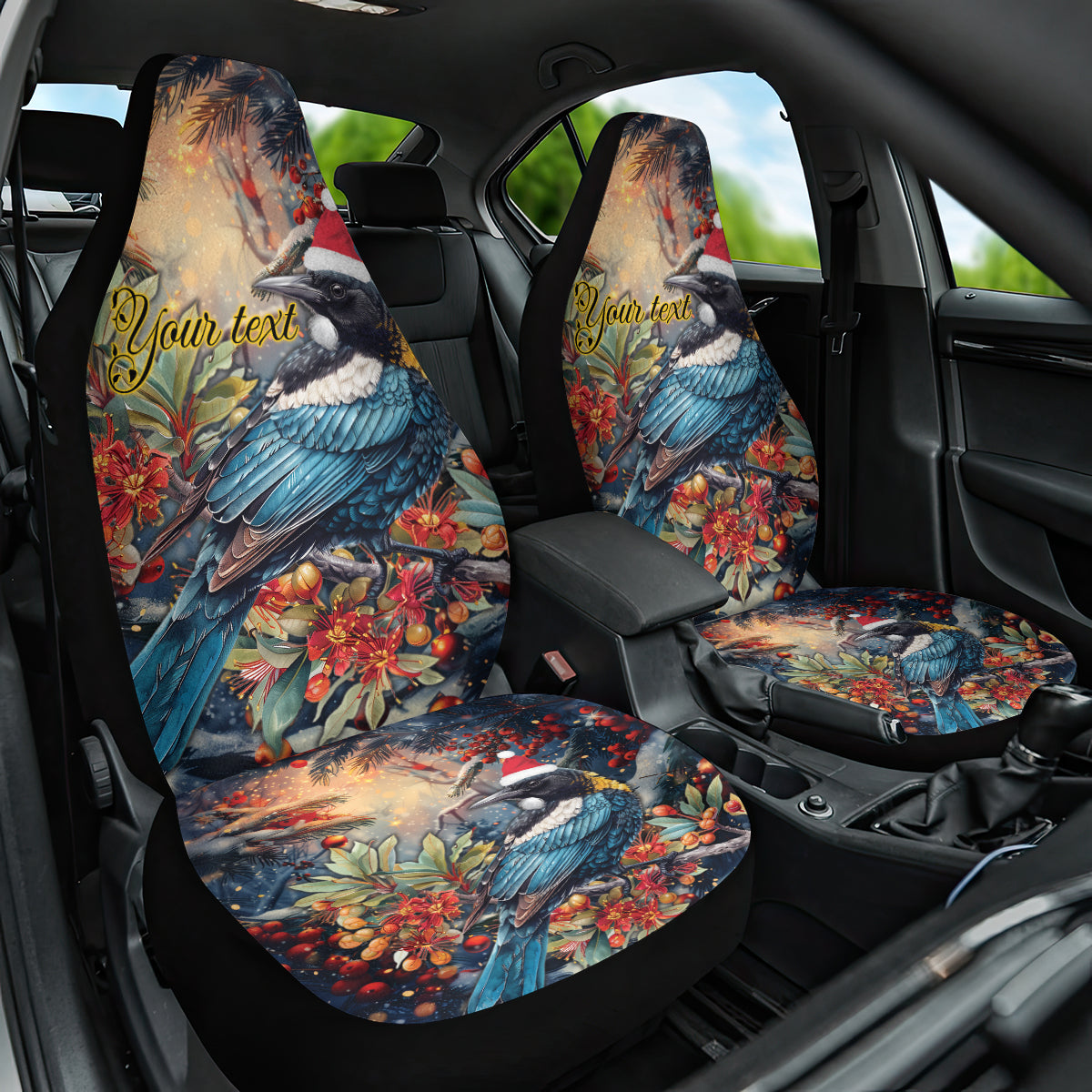 Personalised New Zealand Tui in Pohutukawa Car Seat Cover Christmas in July