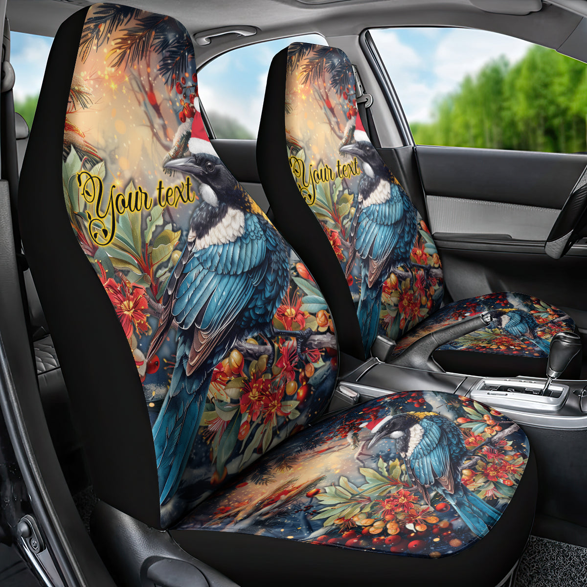 Personalised New Zealand Tui in Pohutukawa Car Seat Cover Christmas in July