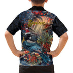 Personalised New Zealand Tui in Pohutukawa Kid Hawaiian Shirt Christmas in July