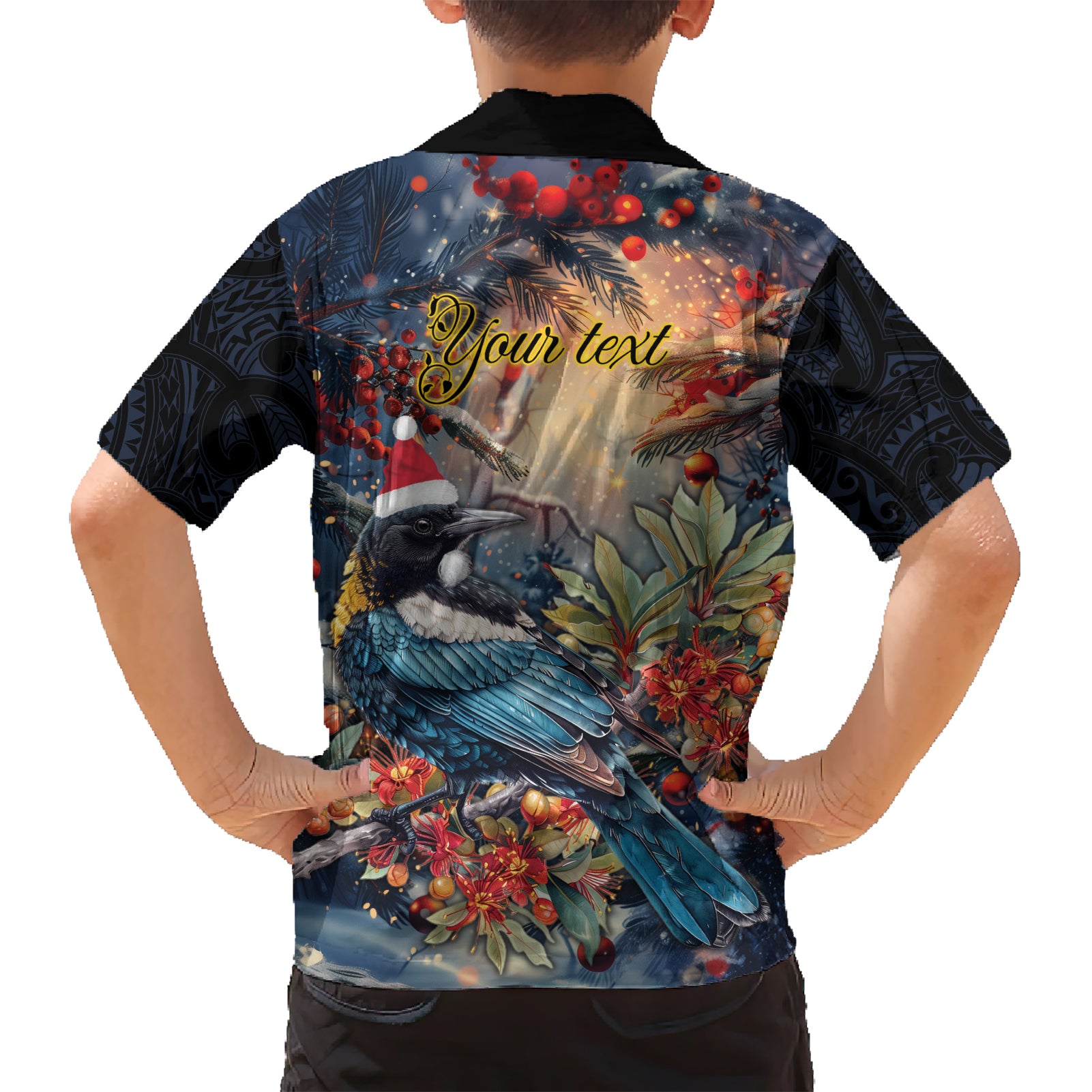 Personalised New Zealand Tui in Pohutukawa Kid Hawaiian Shirt Christmas in July