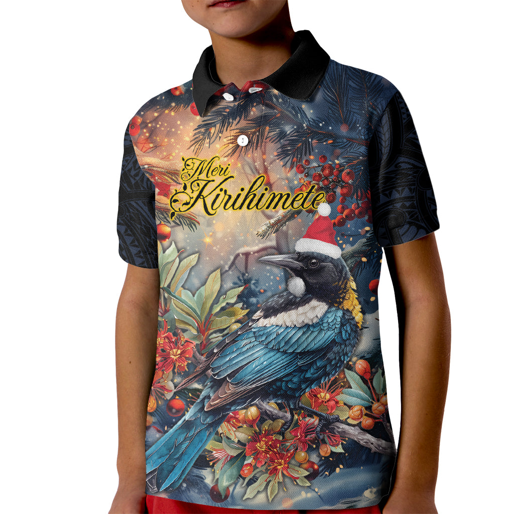Personalised New Zealand Tui in Pohutukawa Kid Polo Shirt Christmas in July