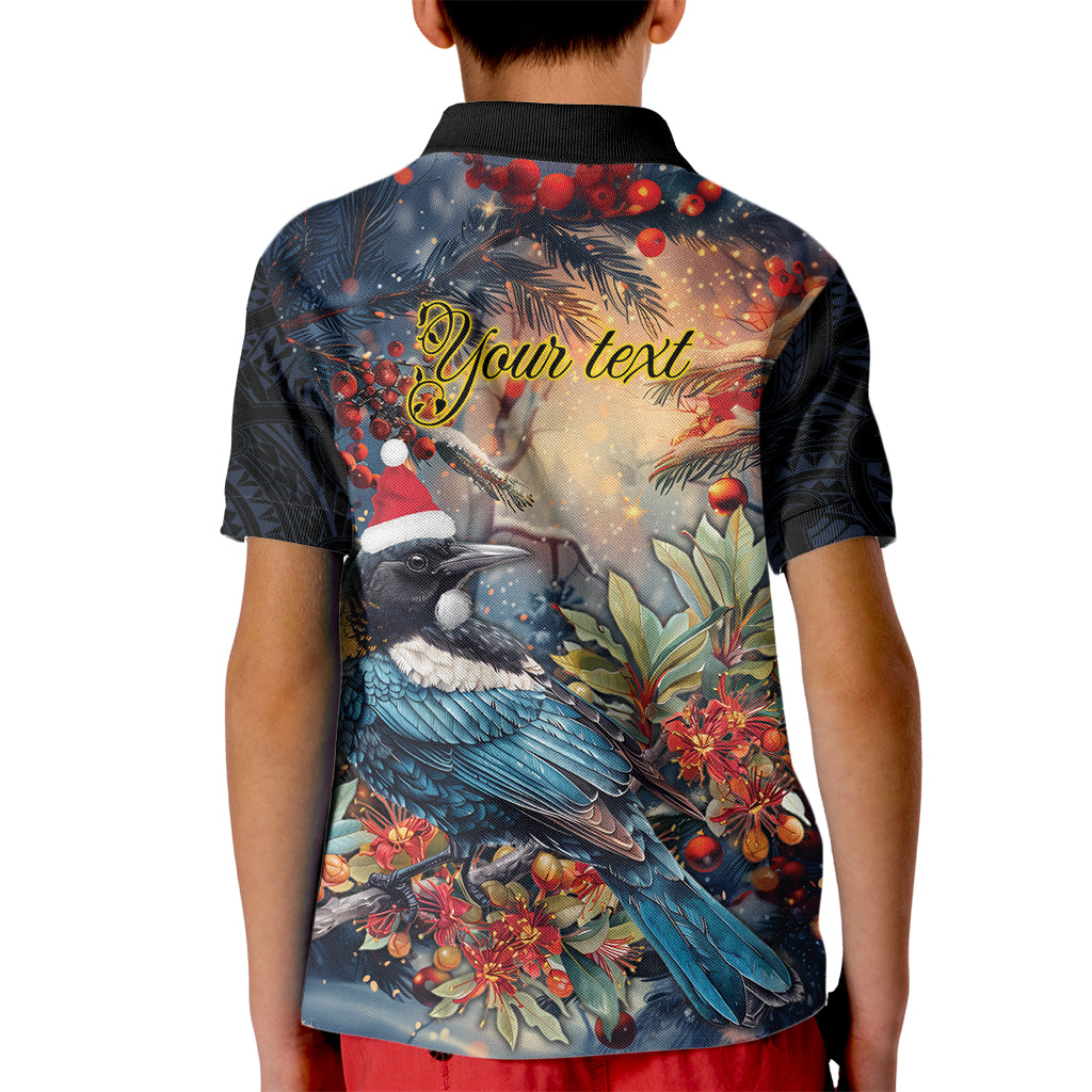 Personalised New Zealand Tui in Pohutukawa Kid Polo Shirt Christmas in July