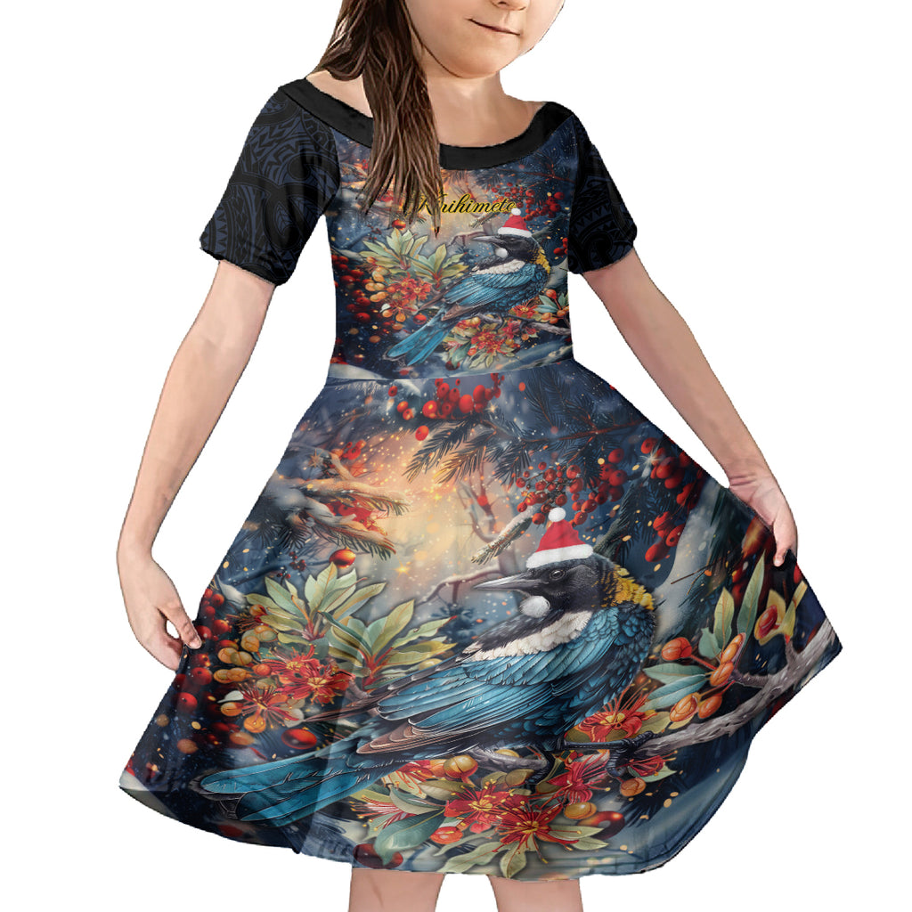 Personalised New Zealand Tui in Pohutukawa Kid Short Sleeve Dress Christmas in July
