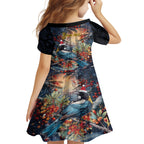Personalised New Zealand Tui in Pohutukawa Kid Short Sleeve Dress Christmas in July