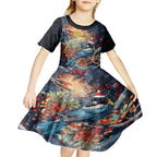 Personalised New Zealand Tui in Pohutukawa Kid Short Sleeve Dress Christmas in July